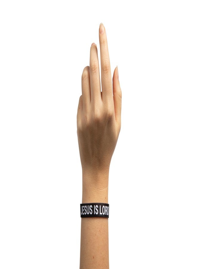 Great 1 JESUS IS LORD Ichthys Symbol/Jesus Fish Bracelet - Inspirational Religious Christian Reversible Stretch Wristband (Black, Small) - Image 4